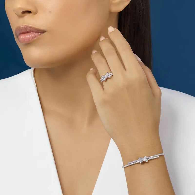 X Crossover Diamond Bangle White Gold