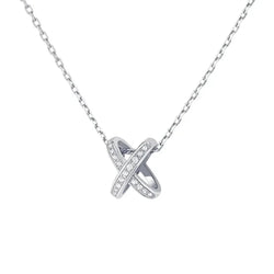 White Gold Crisscross Pendant Necklace With Diamonds