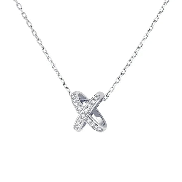 White Gold Crisscross Pendant Necklace With Diamonds