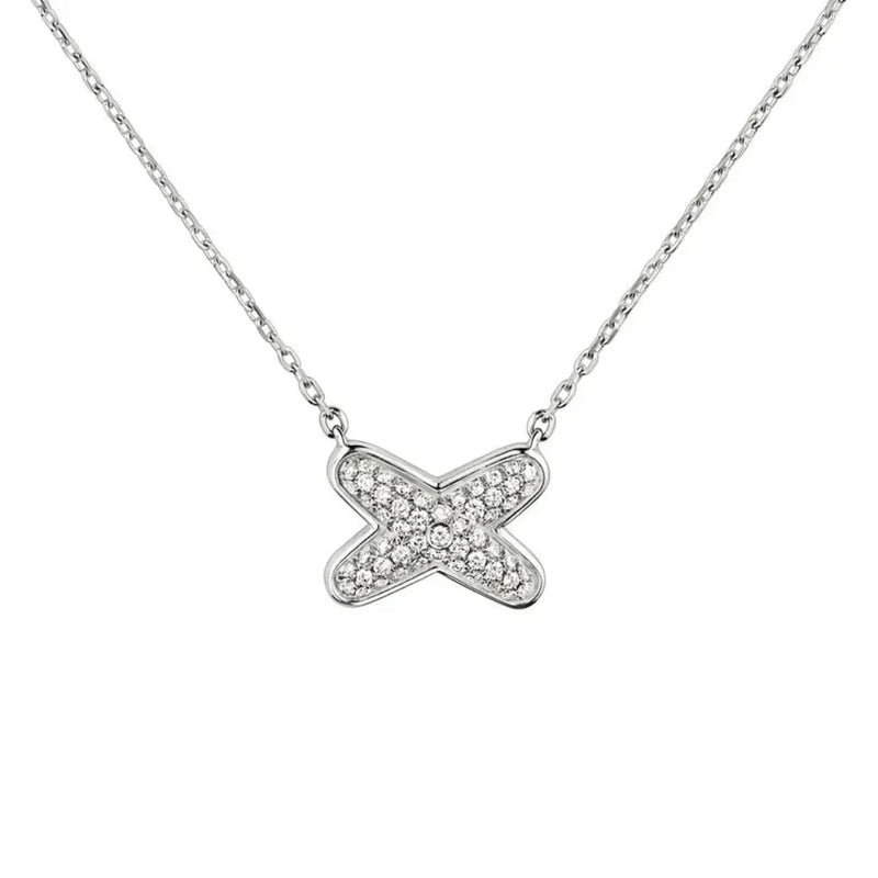 White Gold Pavé X Pendant Necklace with Diamonds