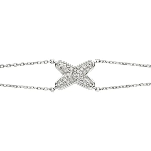 Pave X Charm Bracelet White Gold with Diamonds