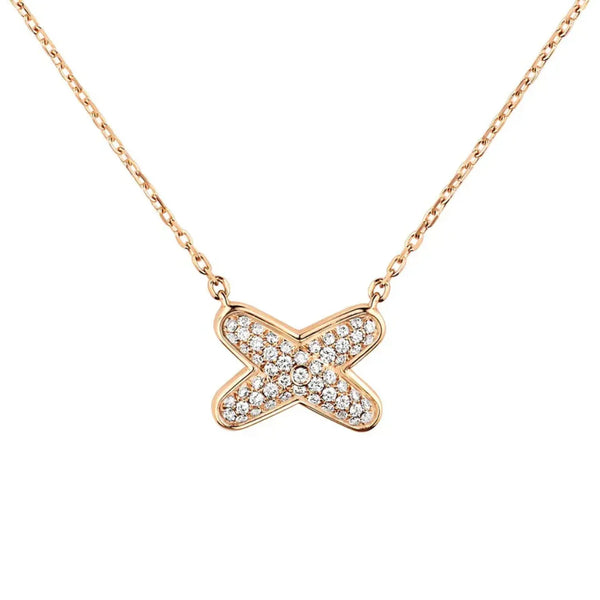 Rose Gold Pavé X Pendant Necklace