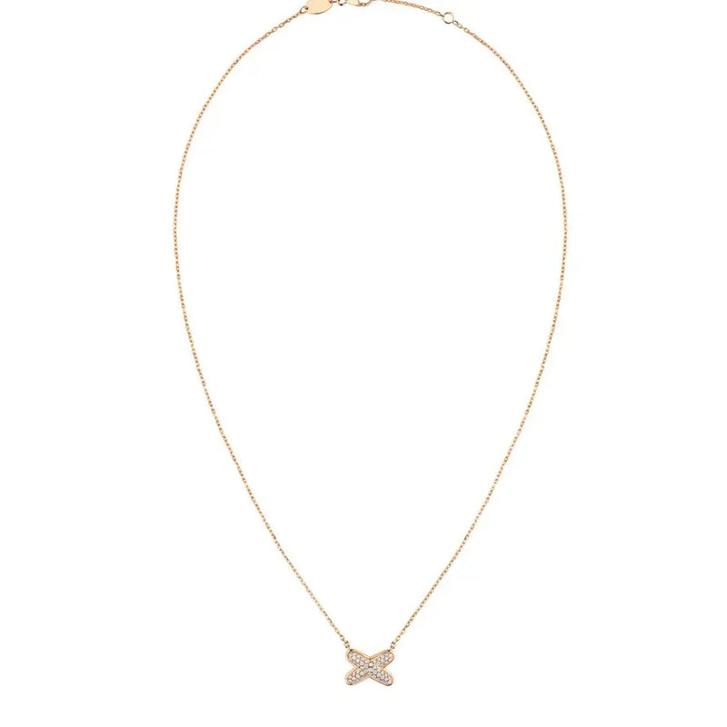 Rose Gold Pavé X Pendant Necklace