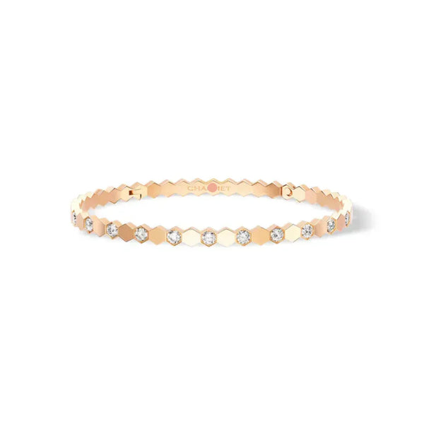 Hexagon Diamond Bangle Bracelet Rose Gold with Diamonds
