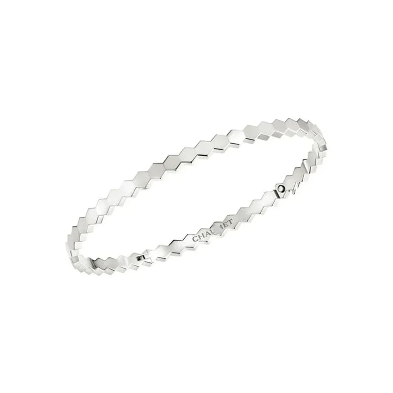 Hexagon Link Bangle Bracelet White Gold