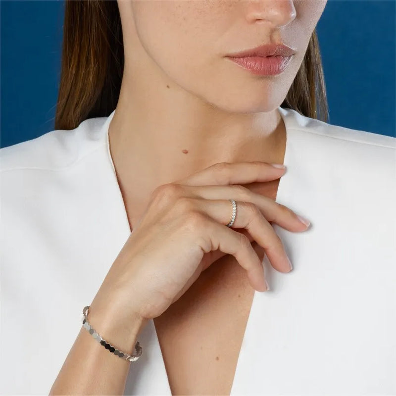 Hexagon Link Bangle Bracelet White Gold
