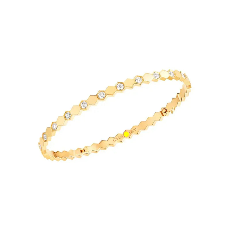 Hexagon Diamond Bangle Bracelet Yellow Gold with Diamonds