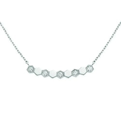 Minimal Honeycomb Bar Necklace White Gold with Diamonds
