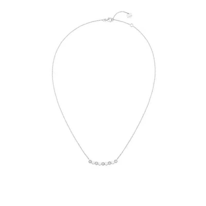 Minimal Honeycomb Bar Necklace White Gold with Diamonds