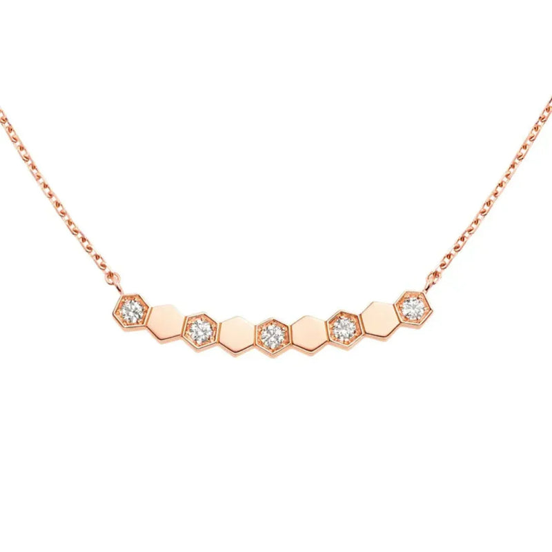 Minimal Honeycomb Bar Necklace Rose Gold