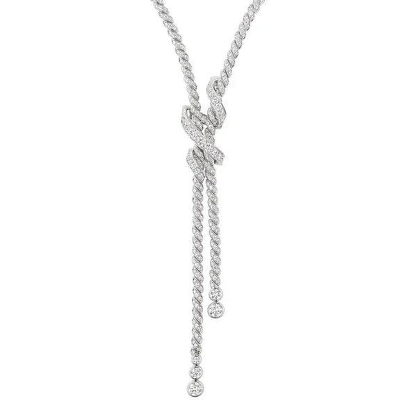 Twisted Knot Lariat Necklace White Gold Full Diamonds