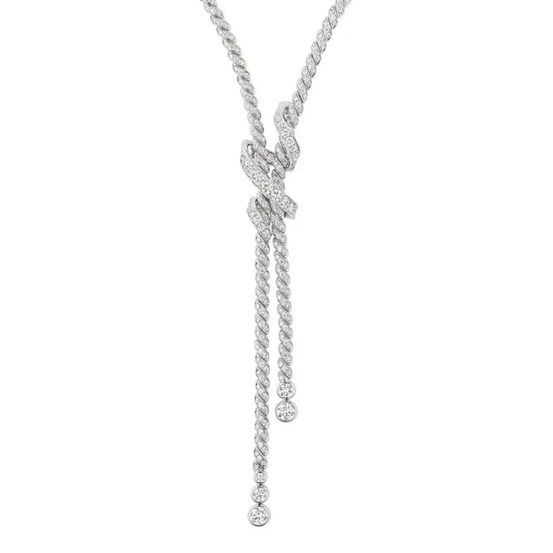 Twisted Knot Lariat Necklace White Gold Full Diamonds