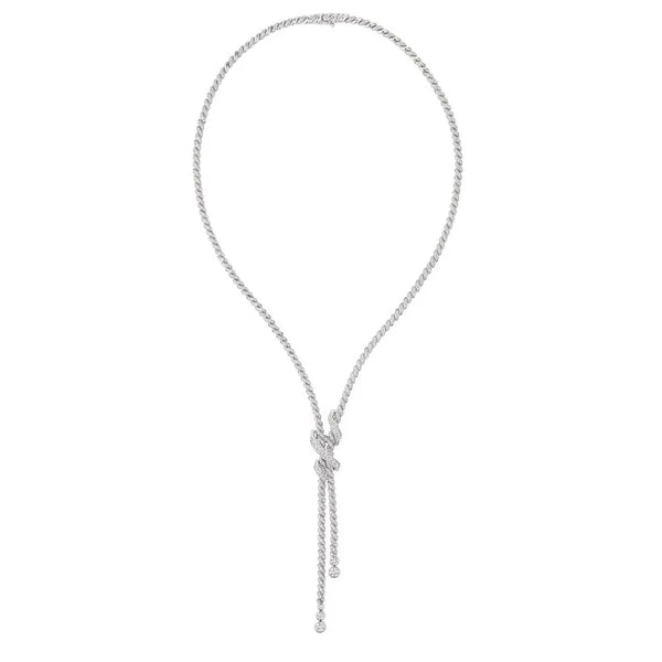 Twisted Knot Lariat Necklace White Gold Full Diamonds