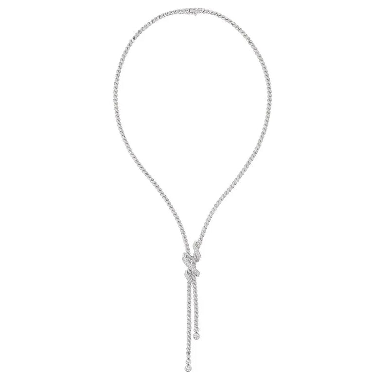 Twisted Knot Lariat Necklace White Gold Full Diamonds