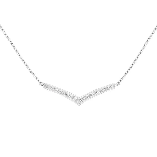 Chevron V Shaped Pendant Necklace White Gold