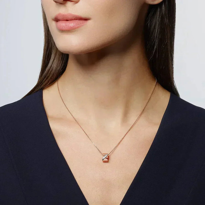 Rose Gold Barrel Pendant Necklace with Diamonds