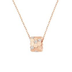 Rose Gold Hexagon Barrel Pendant Necklace