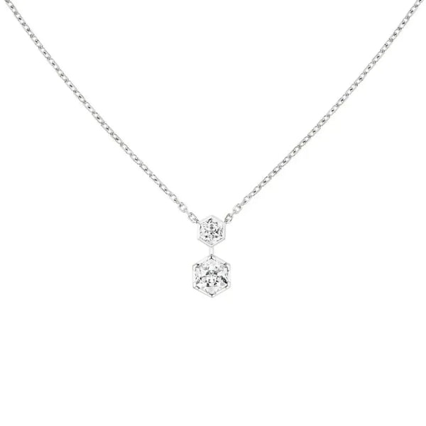 Double Hexagon Pendant Necklace White Gold