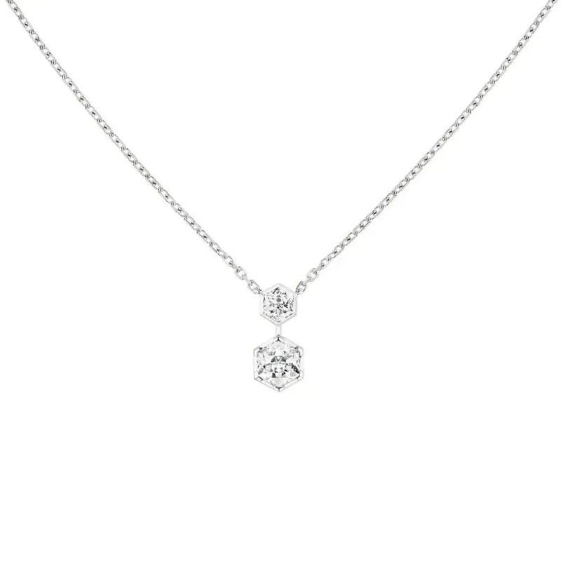 Double Hexagon Pendant Necklace White Gold