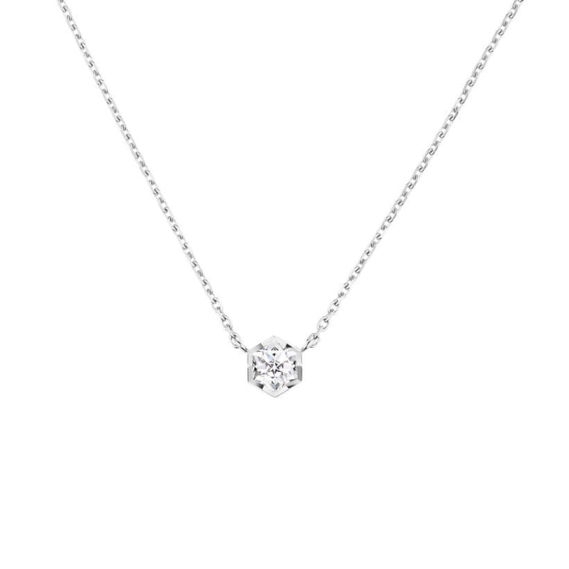 White Gold Hexagon Solitaire Pendant Necklace