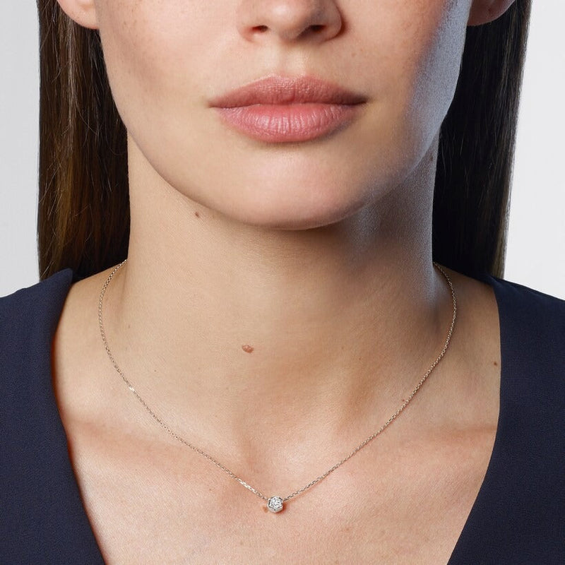 White Gold Hexagon Solitaire Pendant Necklace