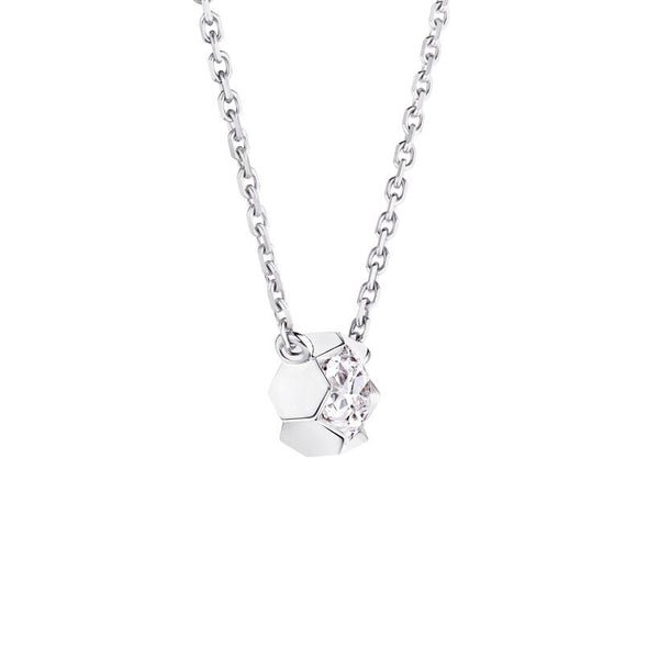 White Gold Hexagon Solitaire Pendant Necklace