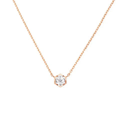 Rose Gold Hexagon Solitaire Pendant Necklace