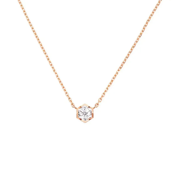 Rose Gold Hexagon Solitaire Pendant Necklace