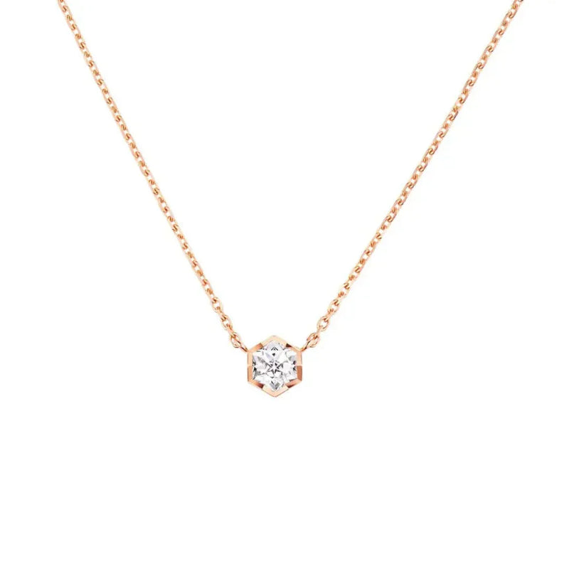 Rose Gold Hexagon Solitaire Pendant Necklace