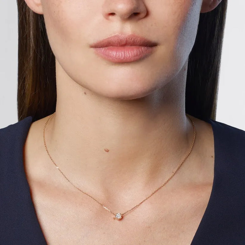 Rose Gold Hexagon Solitaire Pendant Necklace