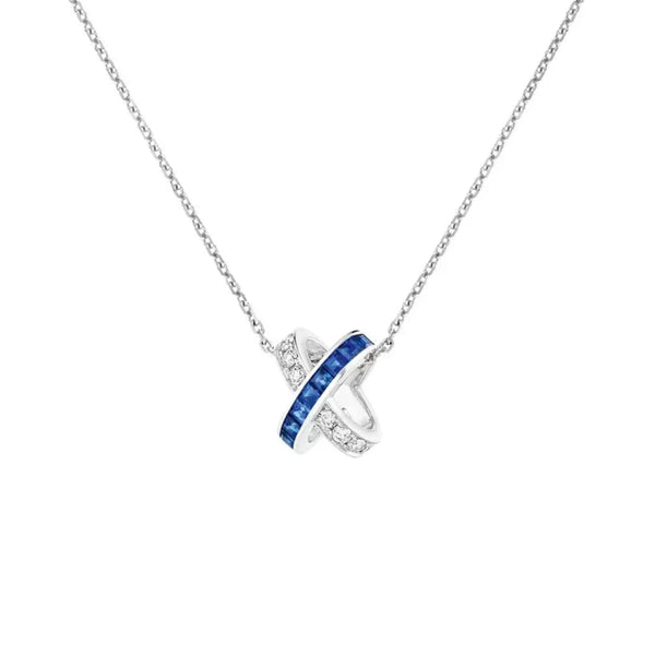 Criss Cross Blue Sapphire Necklace White Gold