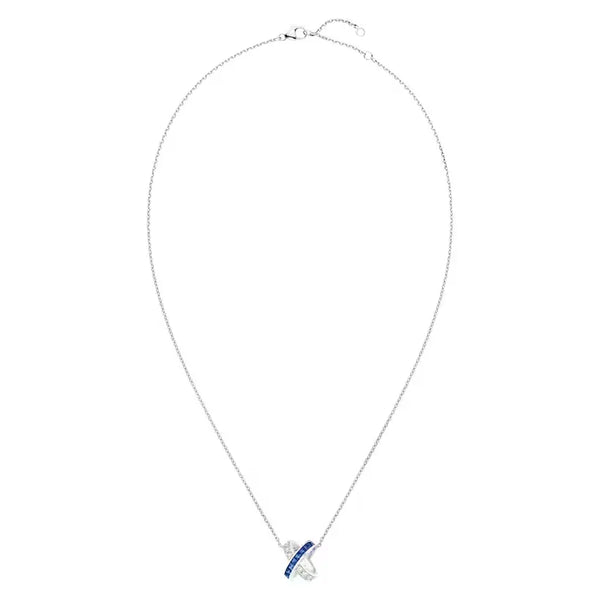 Criss Cross Blue Sapphire Necklace White Gold