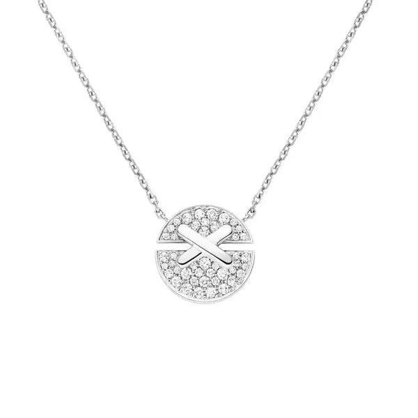 Crossline Circle Pendant Necklace White Gold with Diamonds