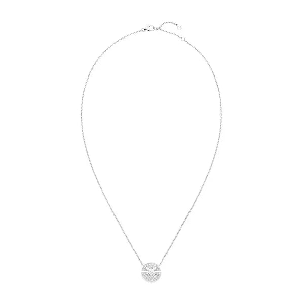 Crossline Circle Pendant Necklace White Gold with Diamonds