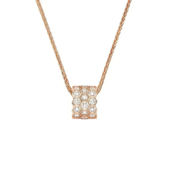 Honeycomb Pendant Necklace Rose Gold Full Diamonds