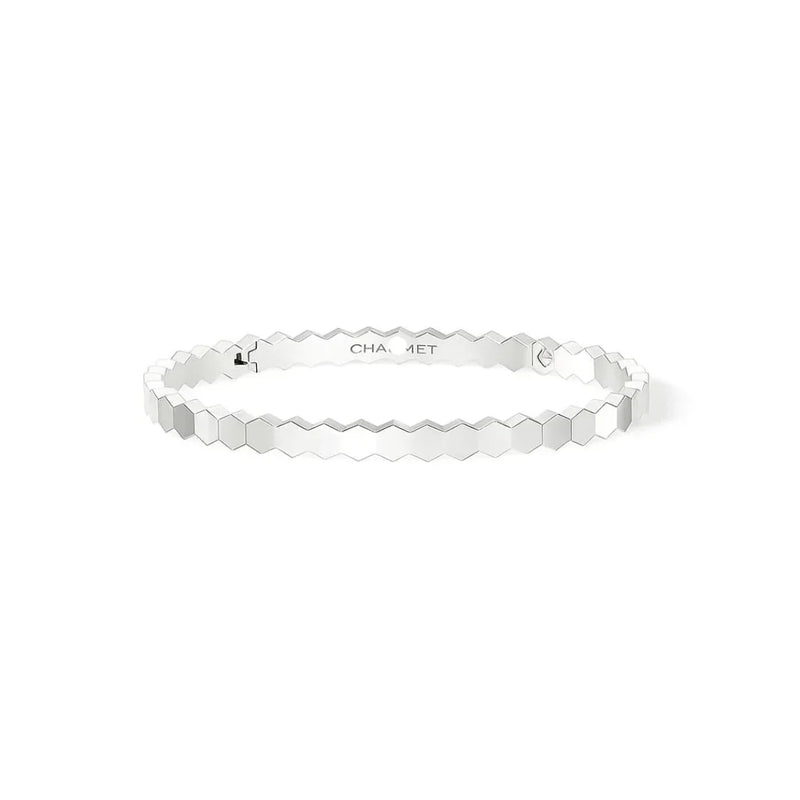 Hexagon Link Bangle Bracelet White Gold