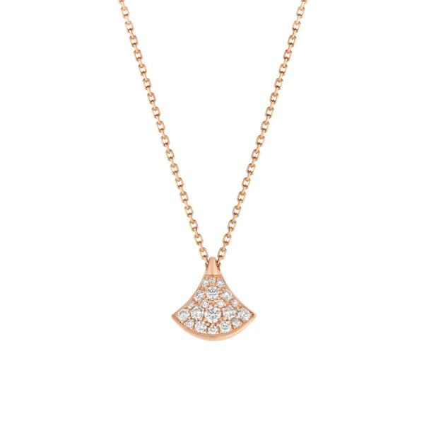 Rose Gold Fan Pendant Necklace With Pavé Diamonds