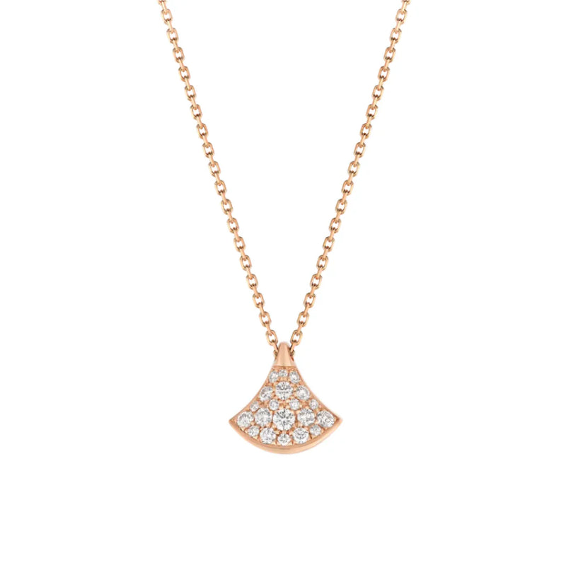 Rose Gold Fan Pendant Necklace With Pavé Diamonds