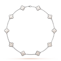Clover Motif Long Necklace White Gold