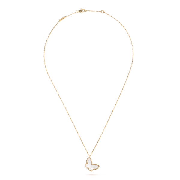Mother of Pearl Butterfly Necklace Yellow Gold
