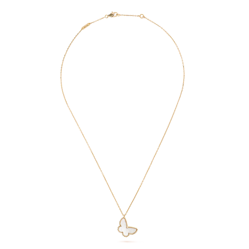Mother of Pearl Butterfly Necklace Yellow Gold