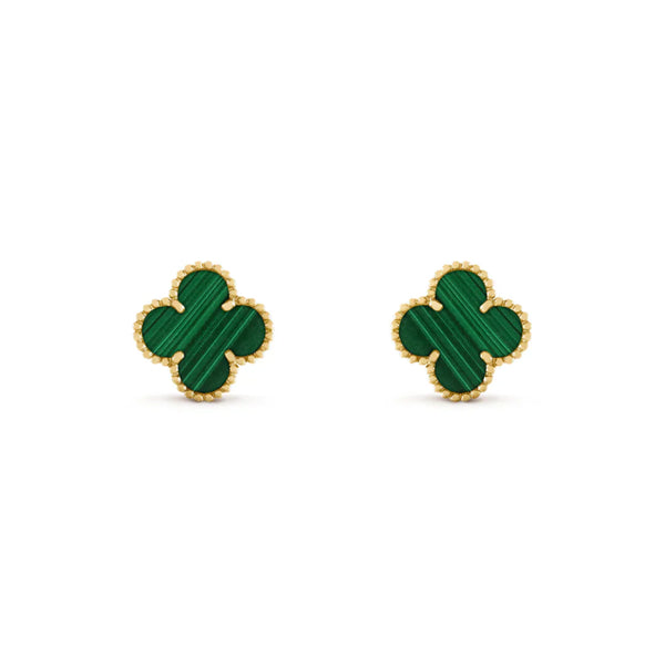 Vintage Alhambra in Yellow Gold and Malachite Earrings