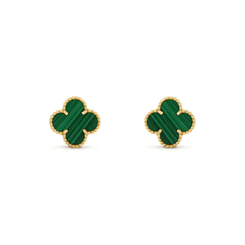 Vintage Alhambra in Yellow Gold and Malachite Earrings