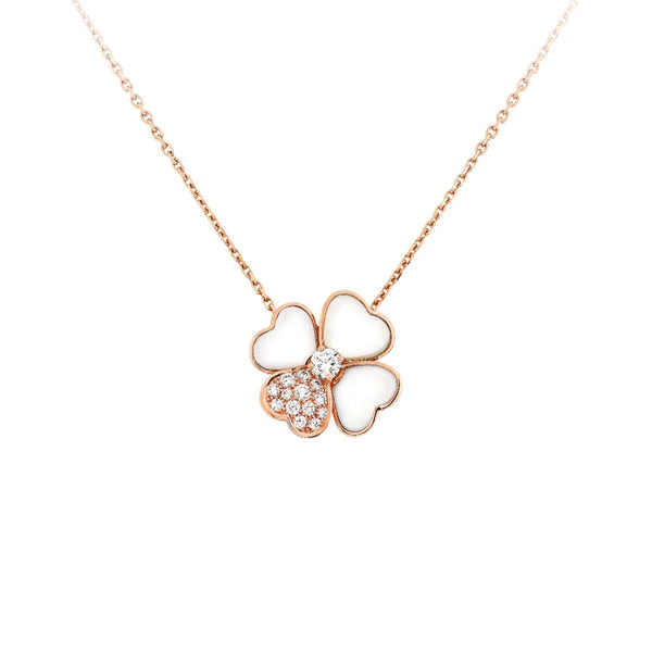 Clover Pendant Necklace Rose Gold with Diamonds