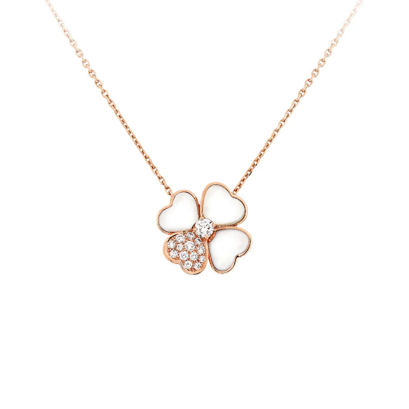 Clover Pendant Necklace Rose Gold with Diamonds