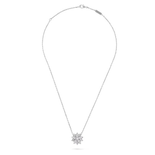 Blooming Flower Pendant Necklace White Gold