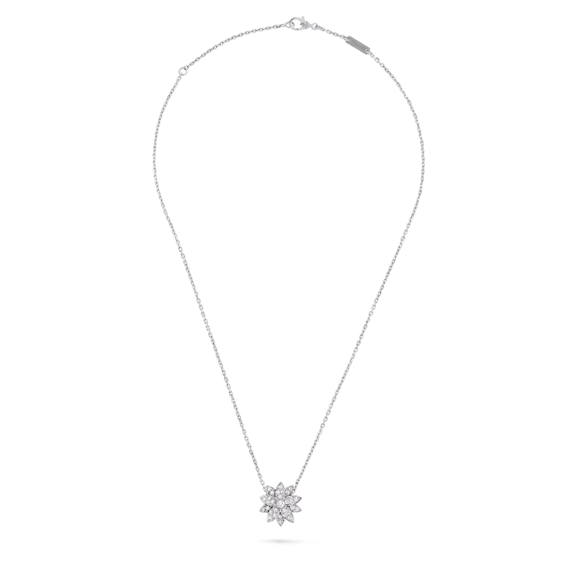 Blooming Flower Pendant Necklace White Gold