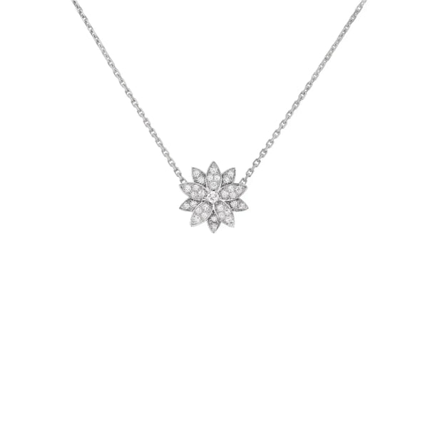 Blooming Flower Pendant Necklace White Gold