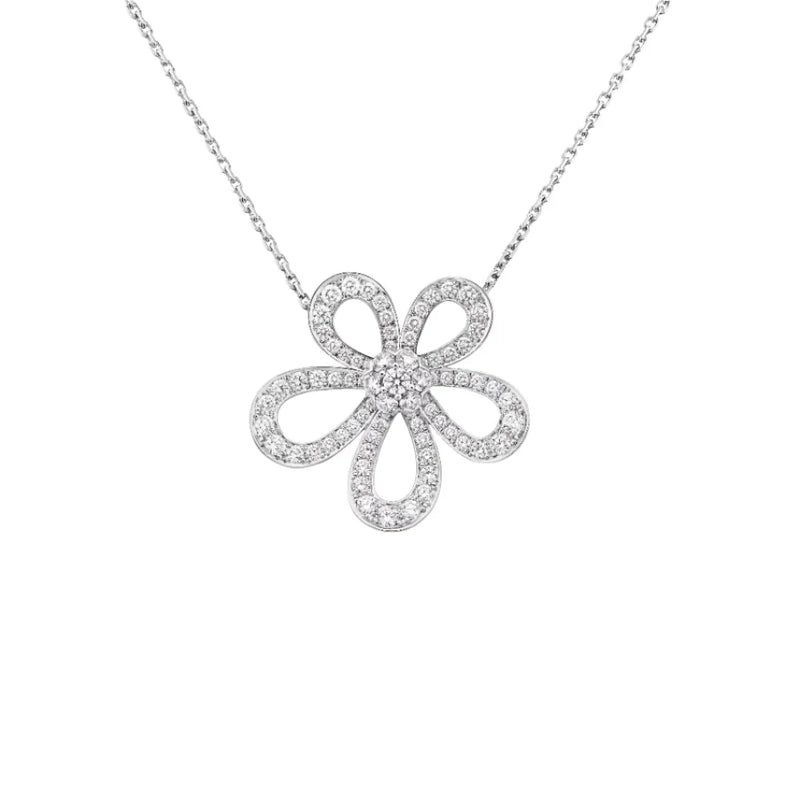 Bloom Flower Necklace White Gold Full Diamonds