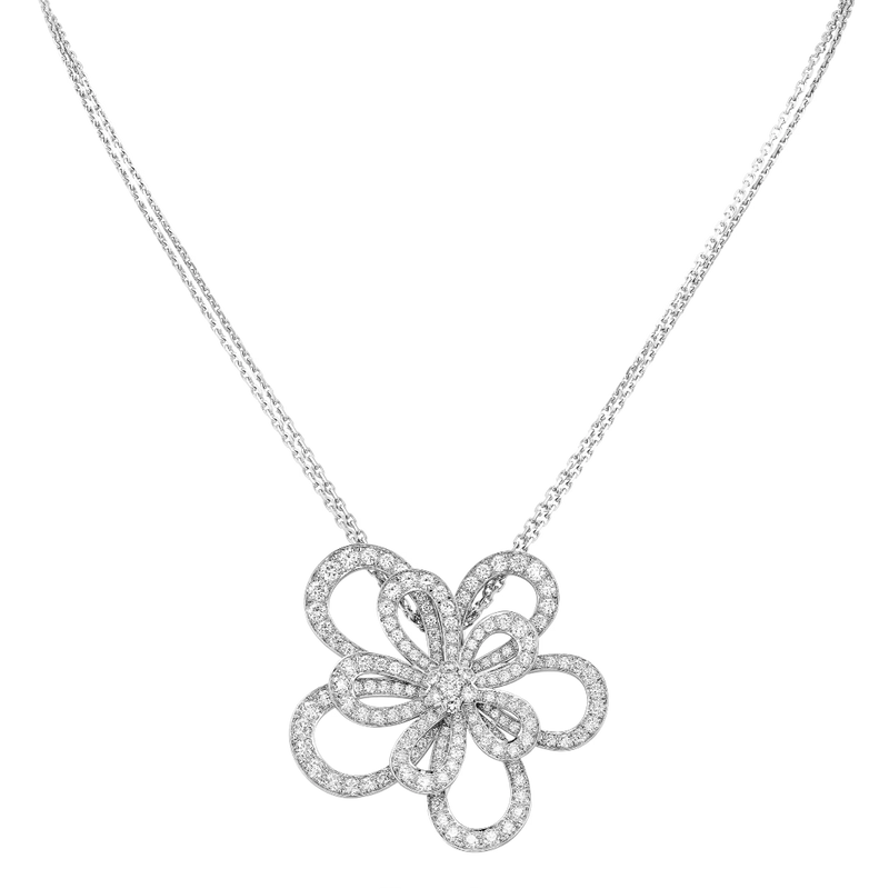 Bloom Flower Necklace White Gold Full Diamonds